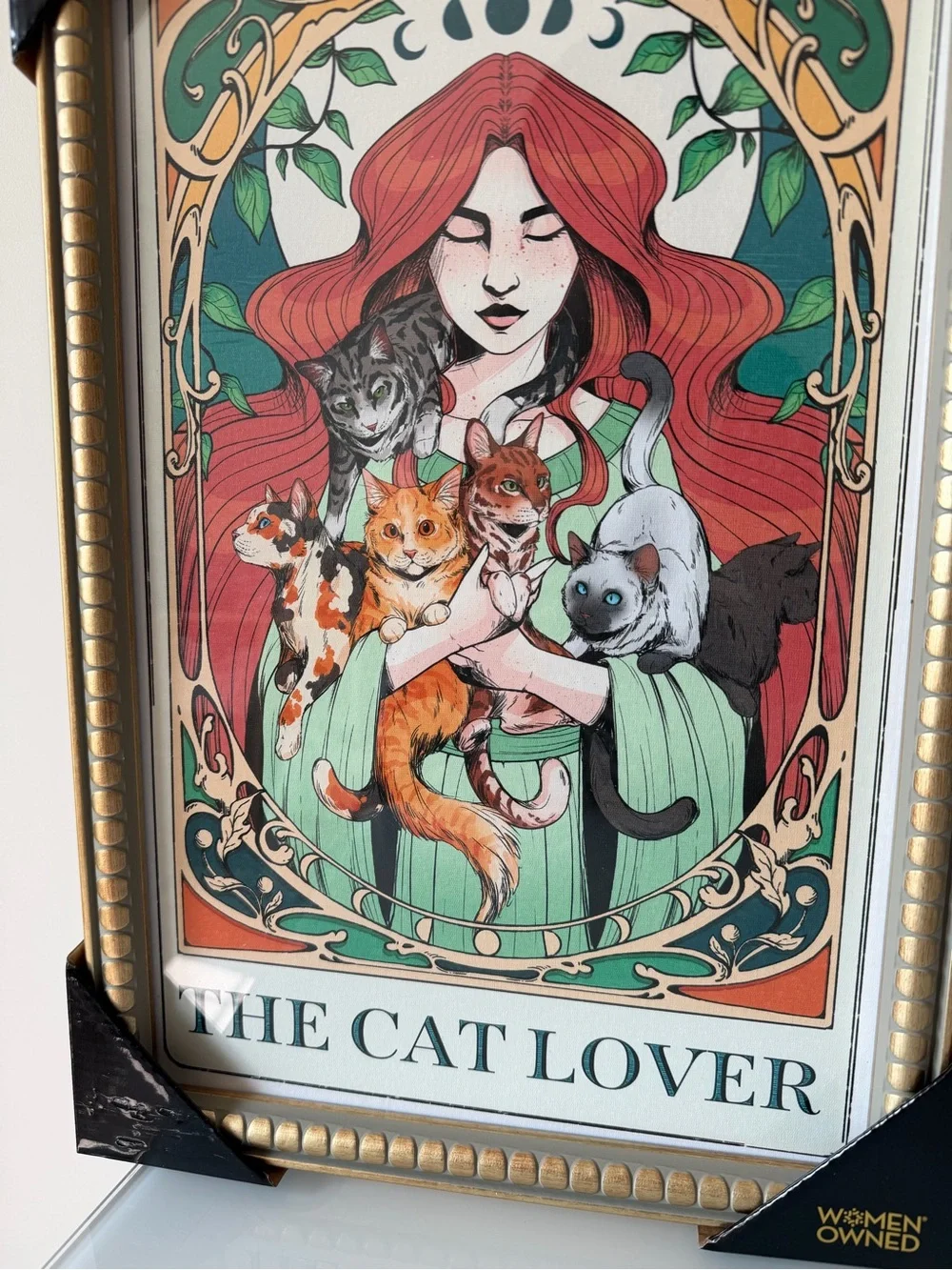 Sapna Shah The Cat Lover tarot card gold Framed Wall Art